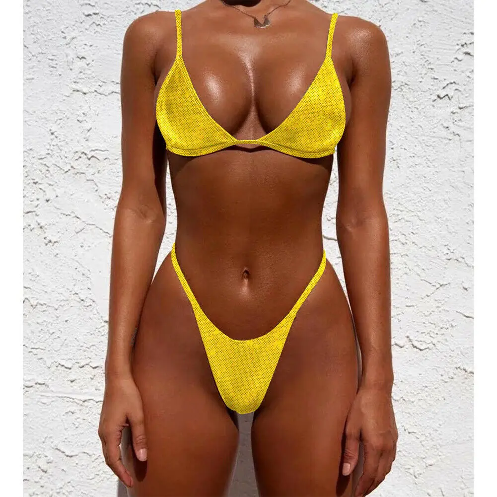 Женский комплект бикини с чашками пуш-ап однотонное в бразильском стиле эффектом