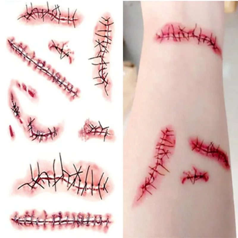 

Halloween Waterproof Temporary Tattoo Sticker Halloween Terror Wound Realistic Blood Injury Scar Fake Tattoo Sticker RC2324