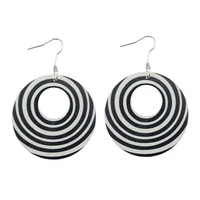 zwpon fashion large black white streak strip round wood earrings for women natural wood jewelry statement earrings jewelry