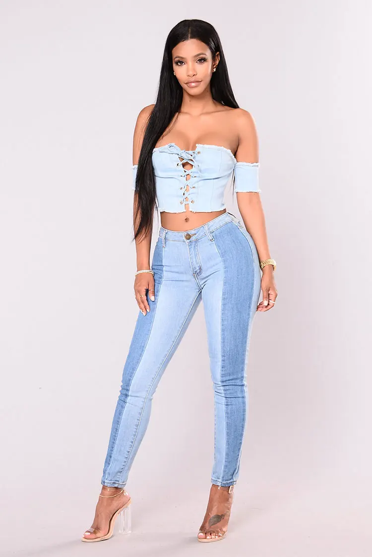 2018 Summer Coloured Jeans Women Pencil Pants Light Blue |