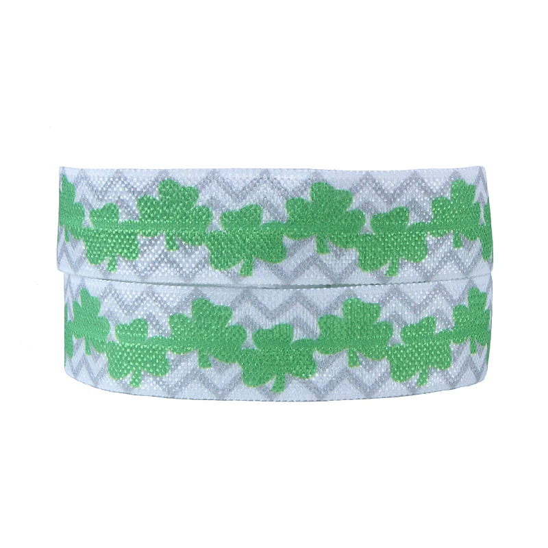 

FLRA FOE(50 yards/lot) New arrival shamrock printed foe fold over elastic for St. Patrick's Day holiday celebrate