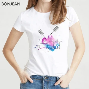 Женская футболка с акварельным принтом, белая футболка с принтом лака для ногтей в стиле Харадзюку, лето 2021