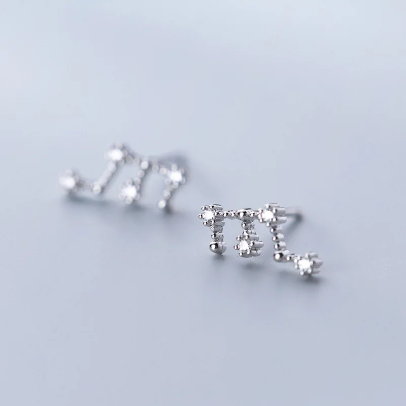 A WTLTC 925 Sterling Sliver Constellations Stud Earrings Star Cluster Ear Climber Earrings Astrology CZ Ear Jackets Earrings Gifts - Окраска металла: A