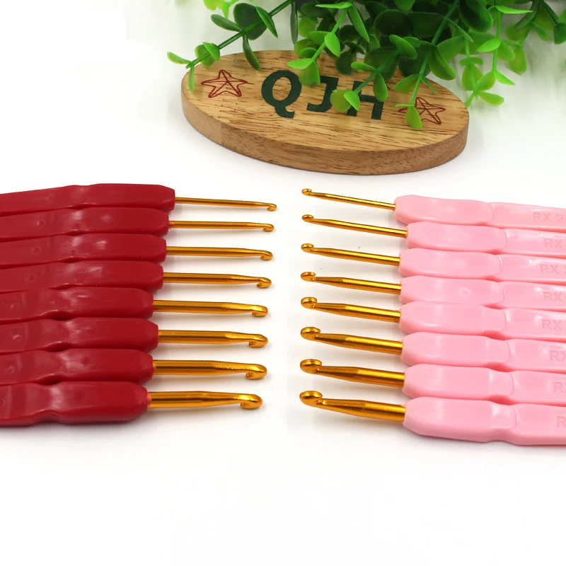 

8pcs Flat Handle Crochet Hooks Gold Aluminum Hooks Knitting Needles Weaving Pins DIY Sweater Knitting Craftwork Supplies Tools