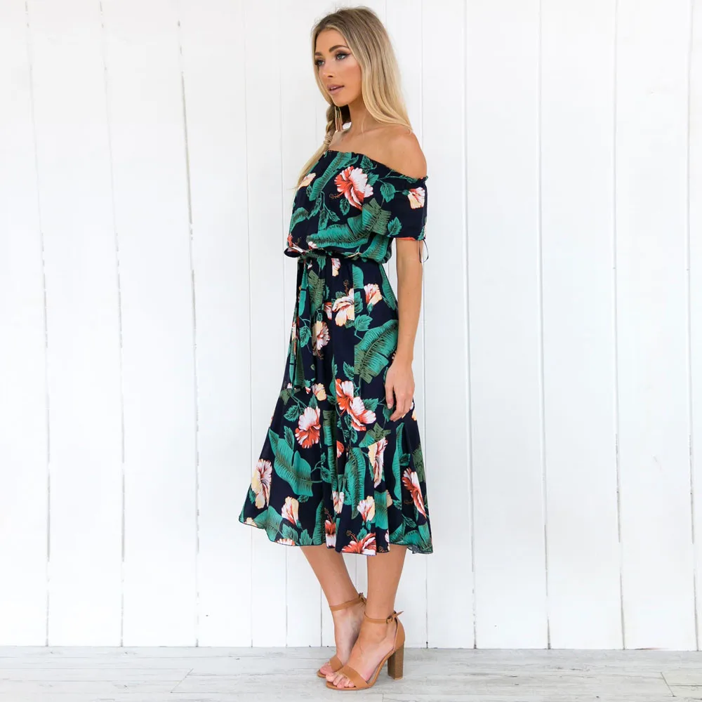Женское пляжное платье с цветочным принтом Boho повседневное макси для вечеринки