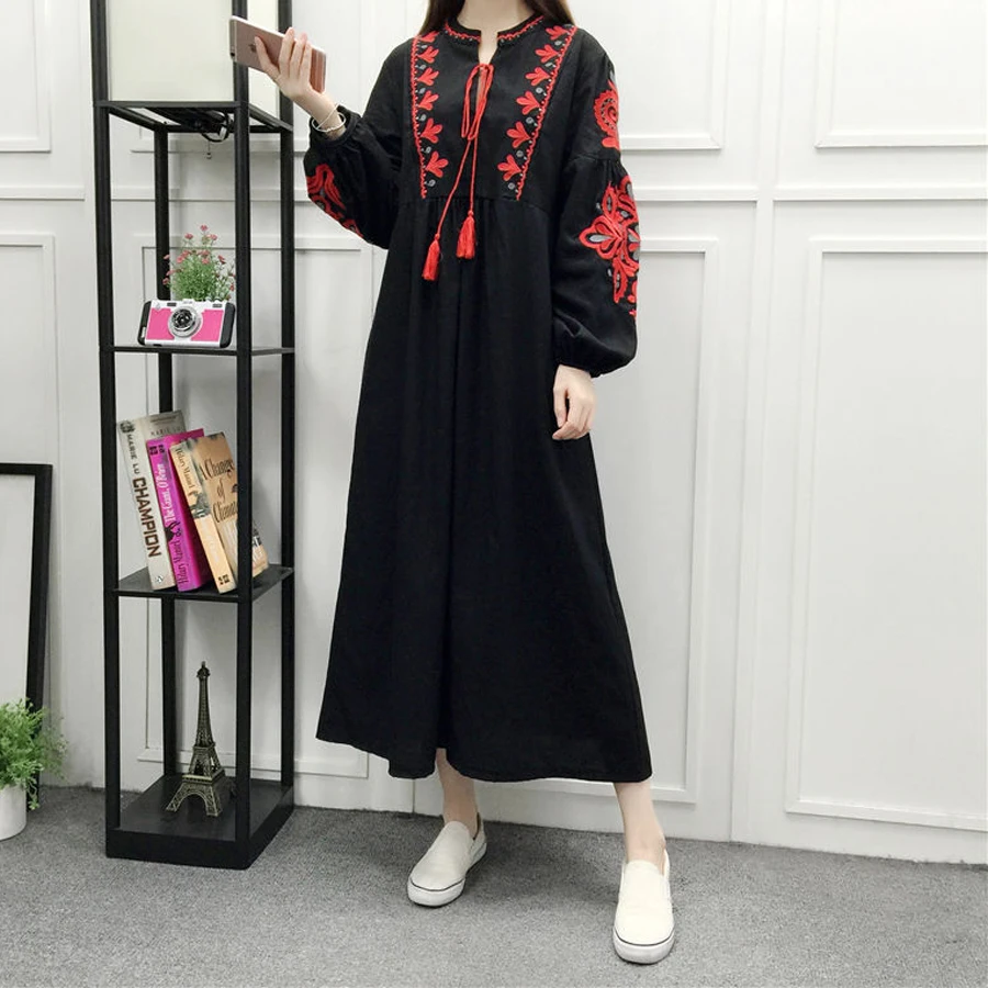 Длинные платья Boho 2017 этническое Цветочное платье с вышивкой v образным вырезом