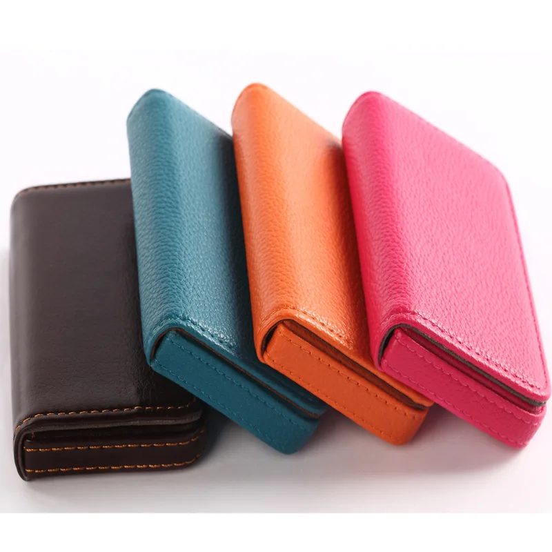 EZONE 1PC Business Card Holder PU Leather High Quality Card Bag High-end Rose Red/Apricot/Coffee 9 Color Magnetic Button Design