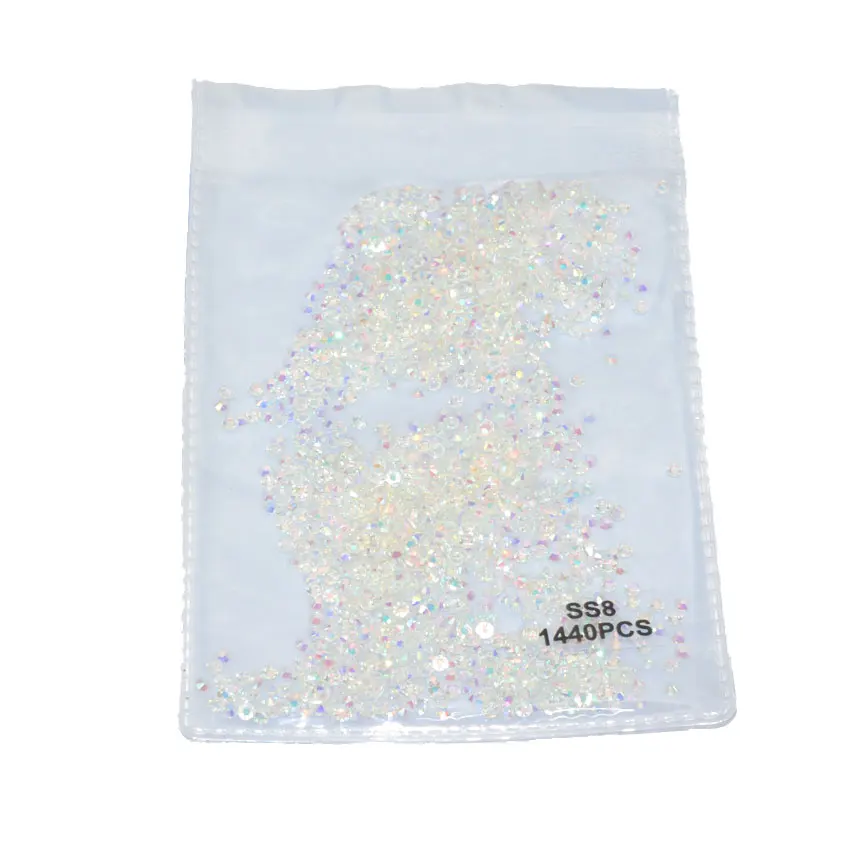 SS8 colorful 1440pcs 1600 шт, Стразы для ногтей, белые, разноцветные, основа, стекло, плоская задняя сторона, 3D, очаровательный бриллиант, камень, блестящие бусины, украшение для ногтей - Цвет: SS8 colorful 1440pcs