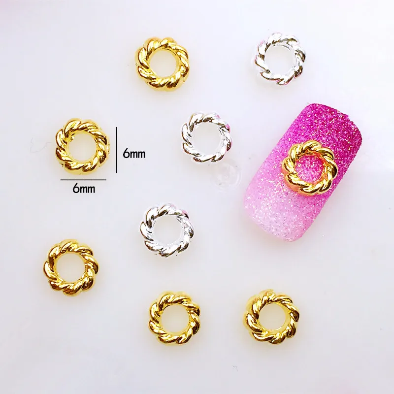 Круглые золотые и Серебристые 3D украшения для дизайна ногтей 10 шт./лот 6*6 мм из