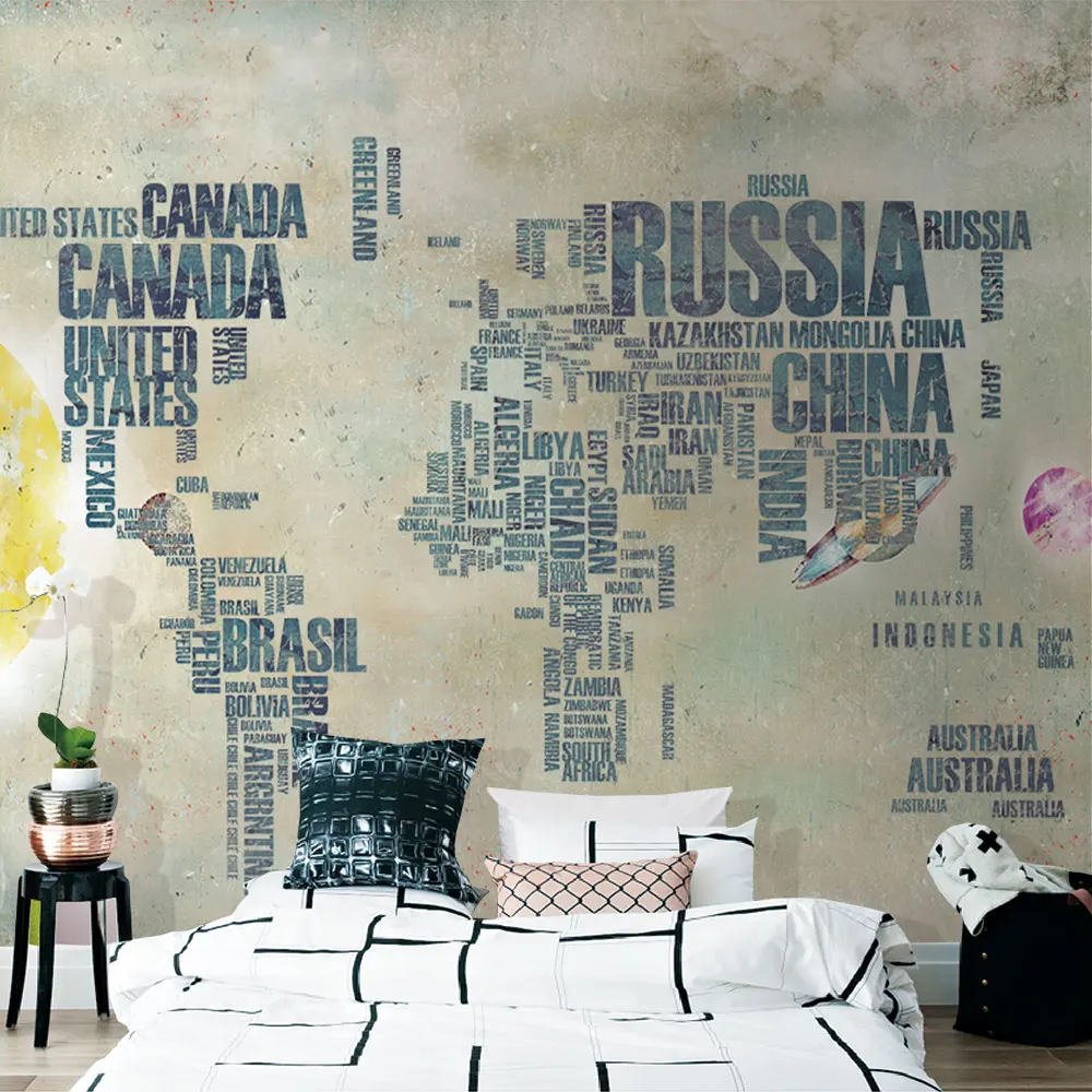 

Custom 3D wallpaper Nordic minimalist modern alphabet world map background wall - high-grade waterproof material