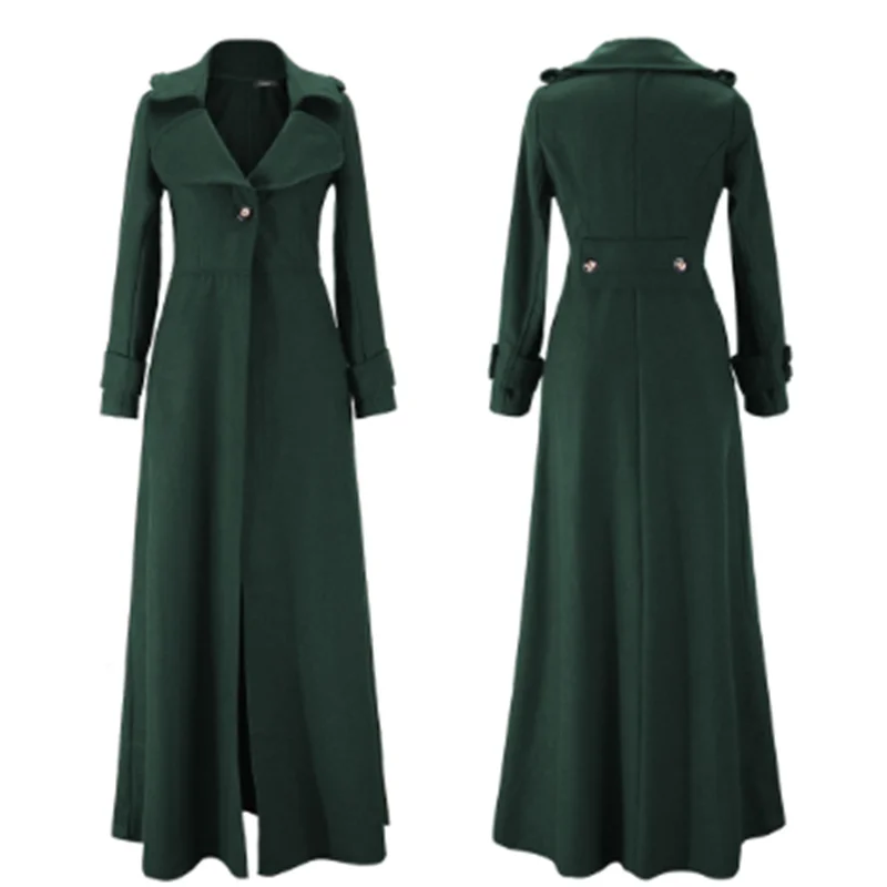 

Single Breasted Green Casual Fashion Coat Plus Size 2019 Slim Solid X-Long Fall Coat Women