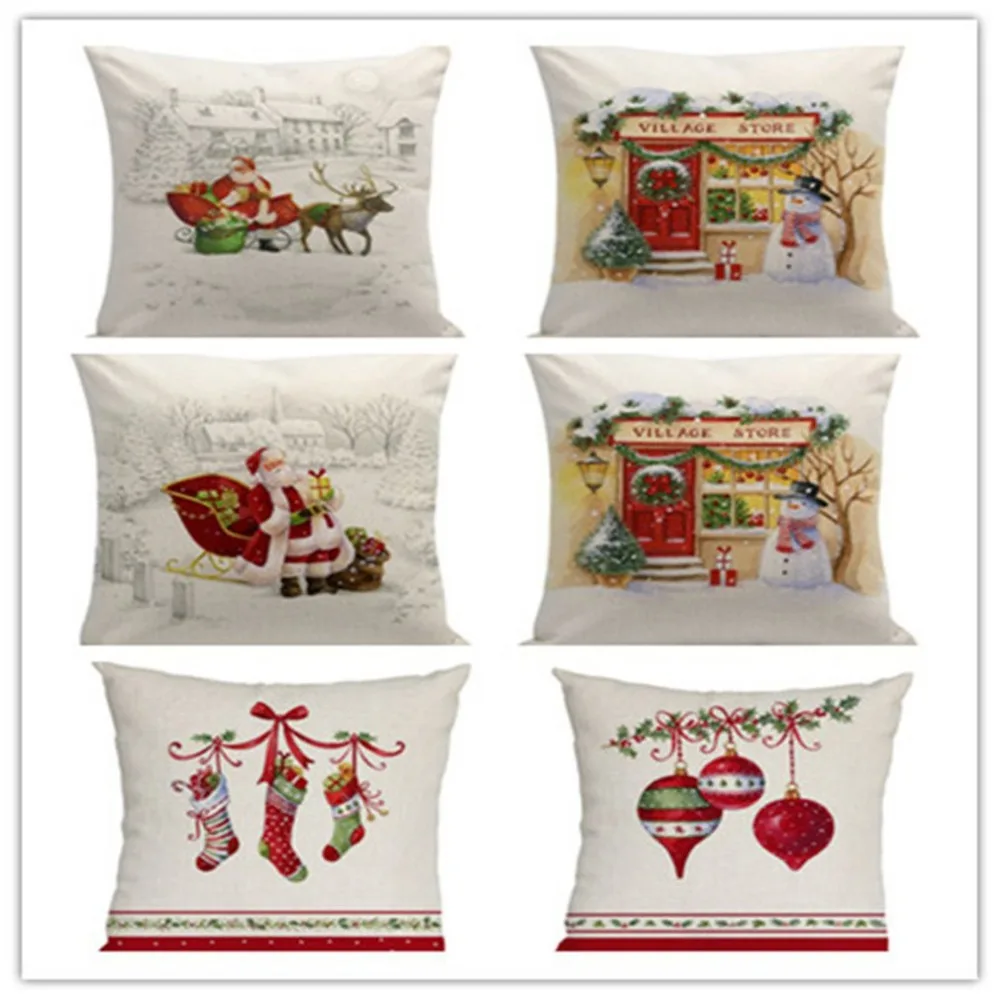 Merry Christmas льняная Подушка Санта Чехлы Диванный домашний декор almofadas para диванные