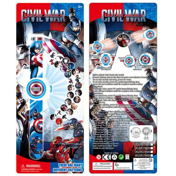 Captain America 3D мультфильм электронные игрушки для детей Мстители Железный человек игрушка Человек-паук часы Детские проекционные часы детские игрушки подарок на день рождения - Цвет: Captain America