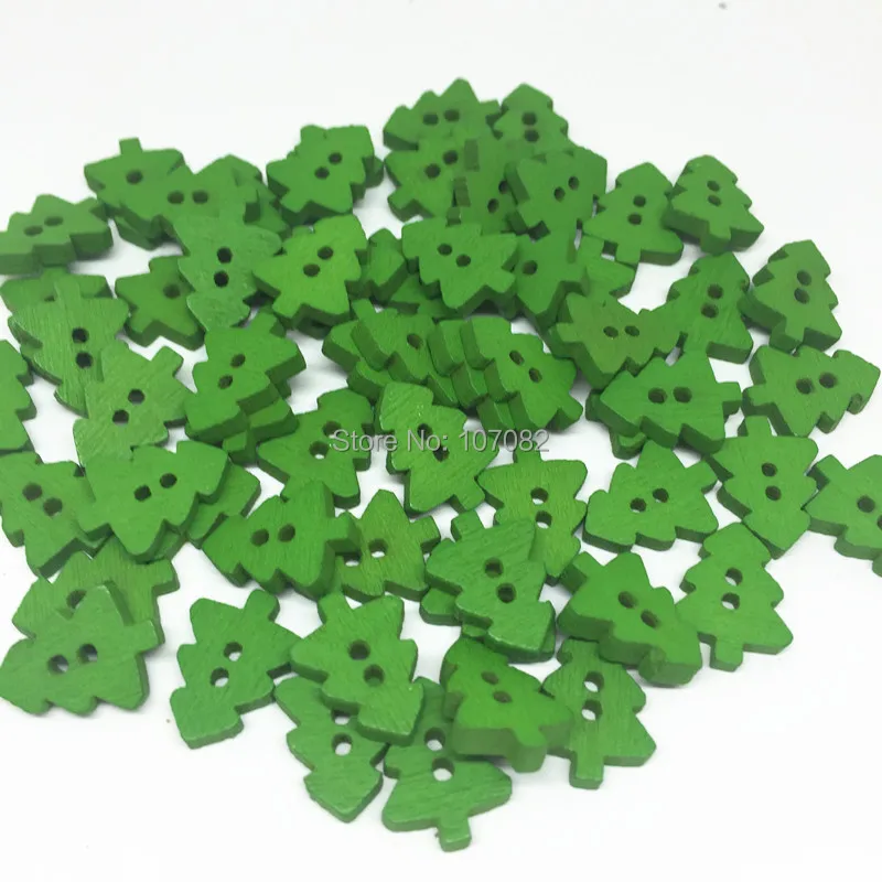 1000 шт. 12X10mm Зеленая Деревянная Рождественская елка пуговицы для украшения