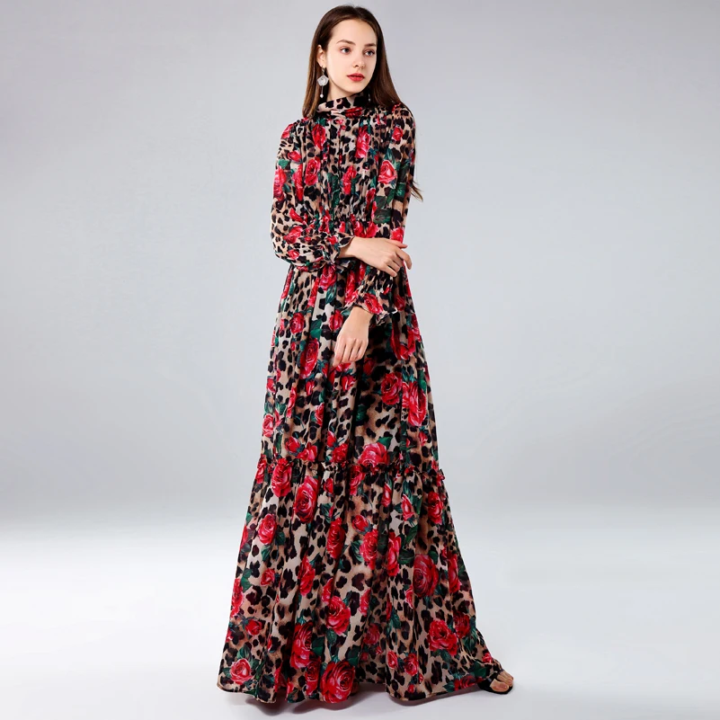 Высокое качество 2019 дизайнерское подиум макси платье для женщин с длинными