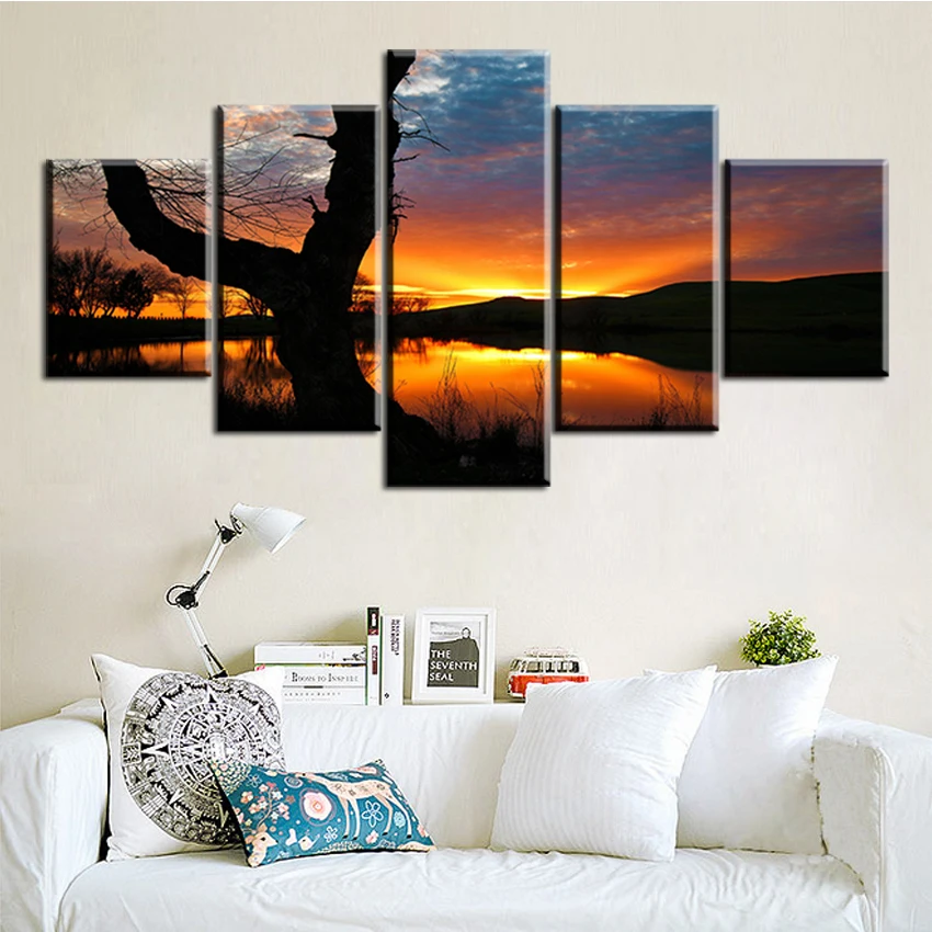 

5 Pcs/Set Sunset-silhouette-background Unframed Oil Painting Canvas Painting Home Decoration Modern Wall Art Picture