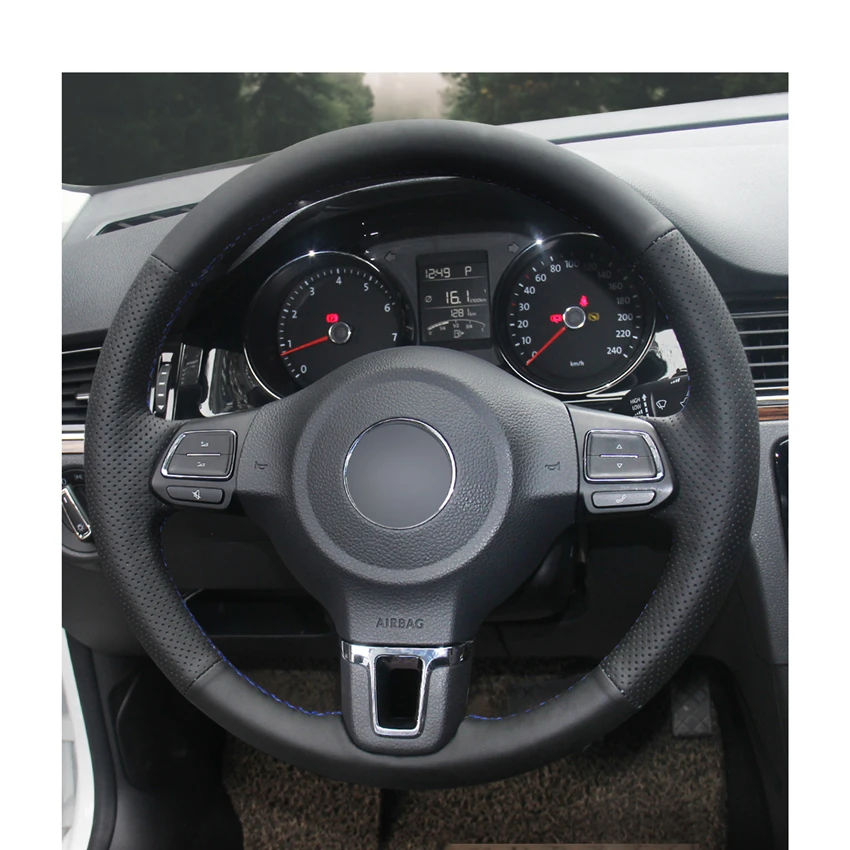 Сшитый вручную черный чехол из искусственной кожи на руль для Volkswagen VW Golf 6 Jetta 4 Polo