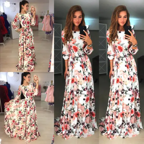 New Sexy Women Boho Dress Floral Vintage Evening Party Beach Long Maxi Sundress Ladies Womens Print Dresses | Женская одежда