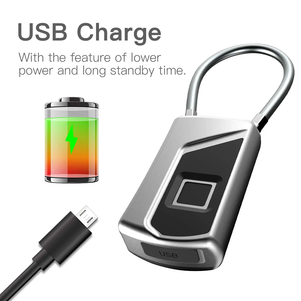 USB Перезаряжаемый смарт-замок отпечатков пальцев IP65 Водонепроницаемый