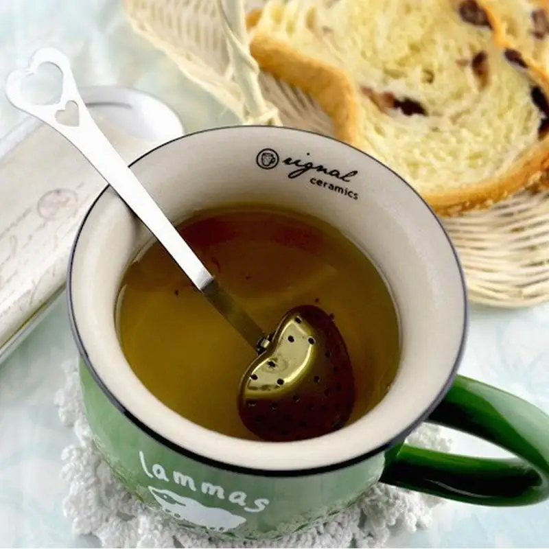 100 шт из нержавеющей стали в форме сердца Чай Infuser Фильтр Ложка ситечко оптом упаковка и Подарочная коробка Упаковка