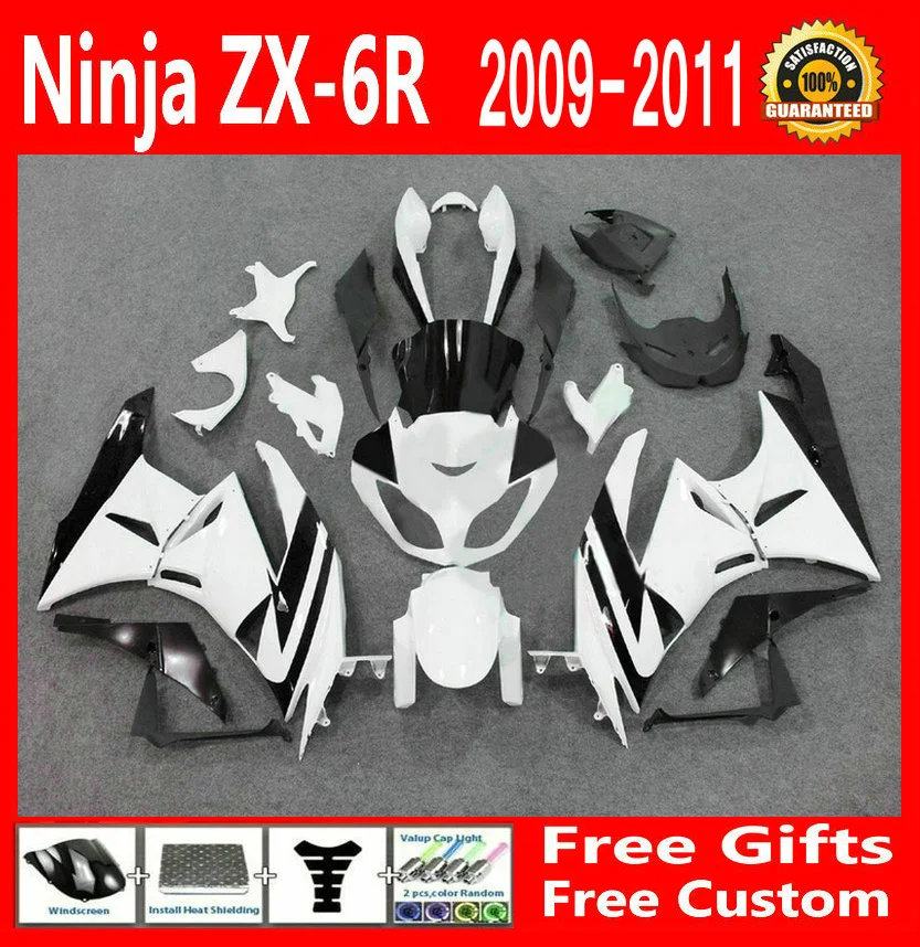 Белый черный комплект обтекателей для Kawasaki NINJA ZX6R 2009 2010 2011 09 10 11 обтекатели