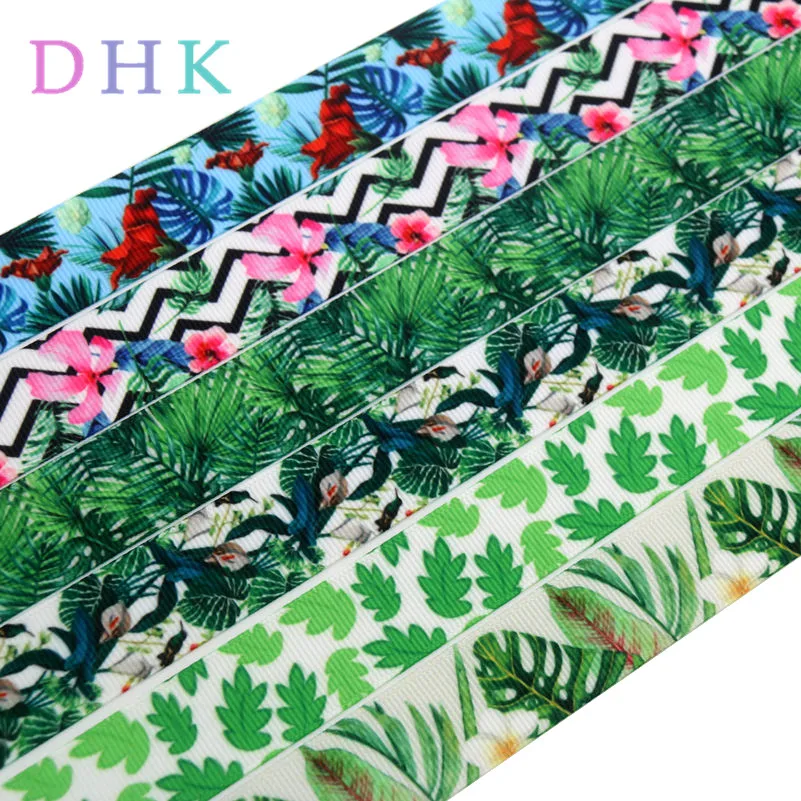 DHK 50 ярдов тропический лист напечатанный grosgrain ленточный аксессуар украшение для