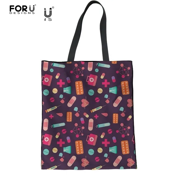 FORUDESIGNS/хозяйственные сумки для медсестры, женские холщовые многоразовый тотализатор, сумки на плечо, экологический холст, женские сумки для шоппинга, складные - Цвет: H10009Z22