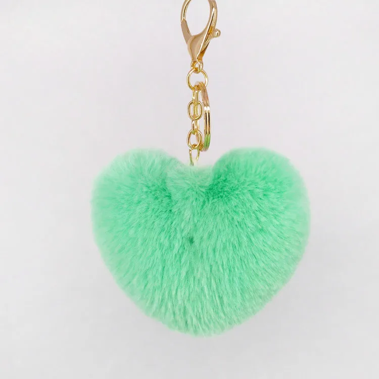 Mint green Сердце брелок-помпон радужные плюшевые шарики брелки декоративная подвеска для женщин сумки аксессуары брелоки автомобильные модные брелоки - Цвет: Mint green