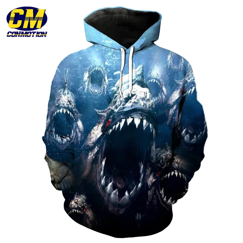 Deep sea horror Модный пуловер с мультизубчатыми красными глазами дьяволом рыбкой и 3D