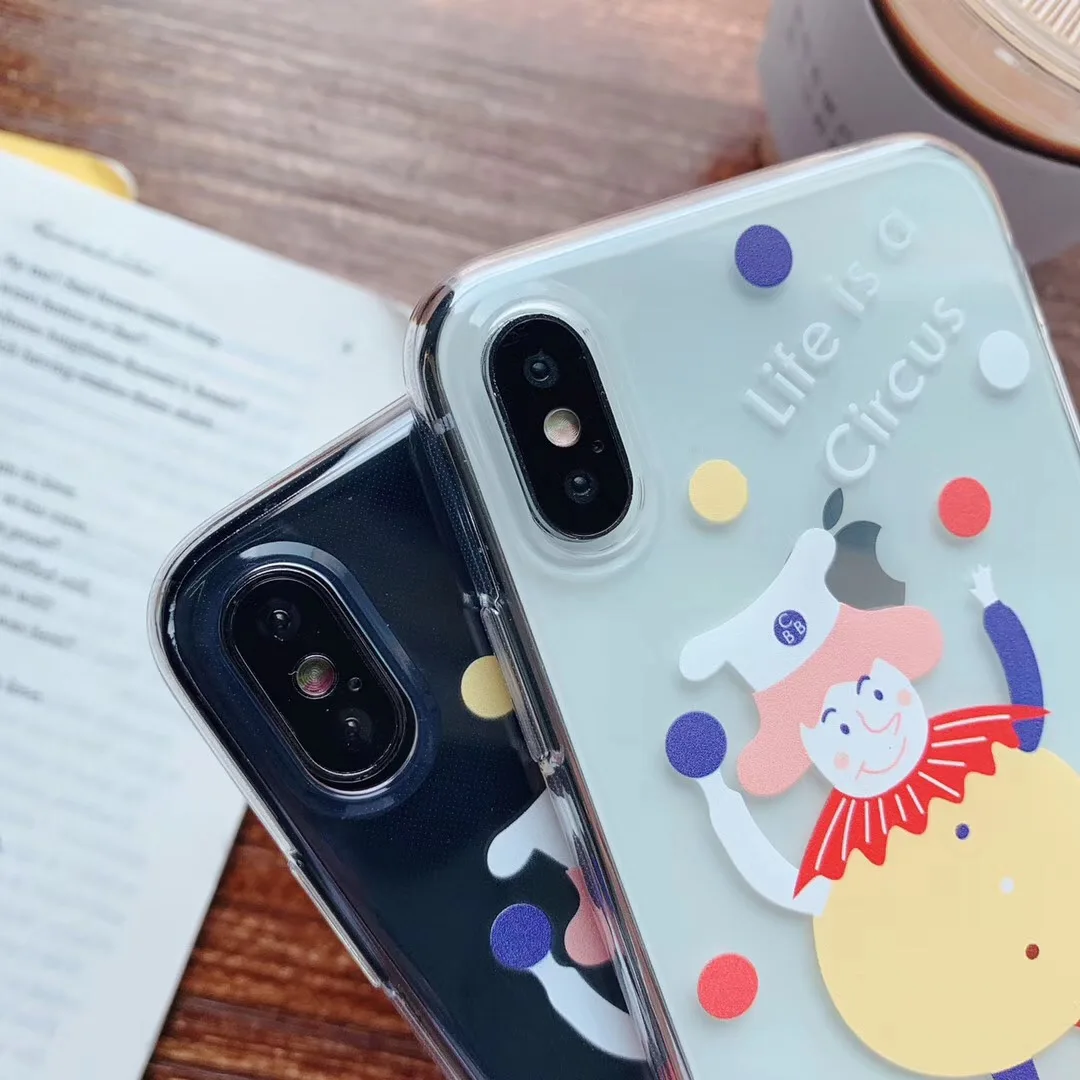 INS Korea super fire Wave Point Clown Magician phone case For iphone Xs MAX XR X 6 6s 7 8 plus cute clear soft TPU Cover Fundas |