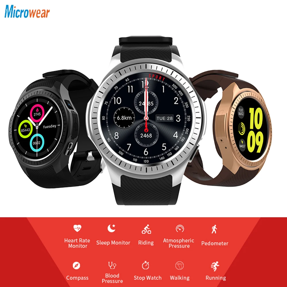 Microwear L1 спортивные Смарт-часы для Android ios MTK2503 пульсометр 2G Wifi Bluetooth Вызов 2.0MP камера