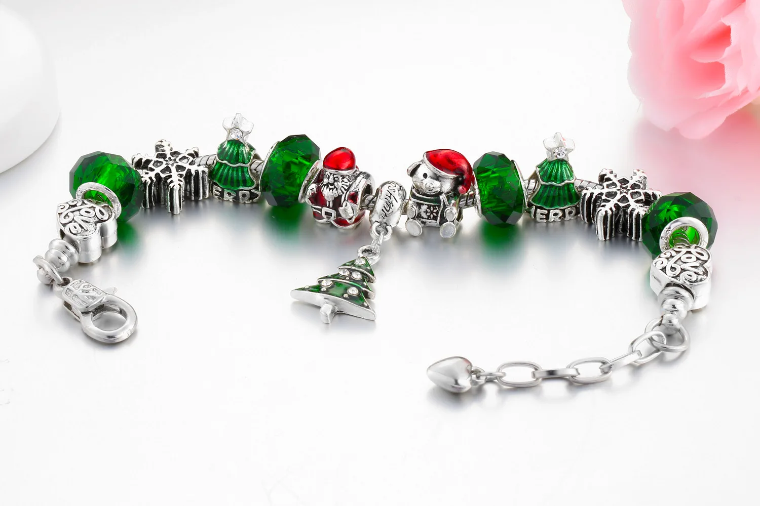 Женский браслет pandora с подвеской в виде Санты и медведя из серебра|bracelets for|crystal