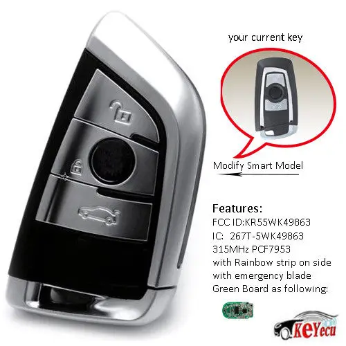 KEYECU для 2 шт Серебряный дистанционный брелок 3 кнопки 315 МГц BMW F серии CAS4 +/FEM FCC: