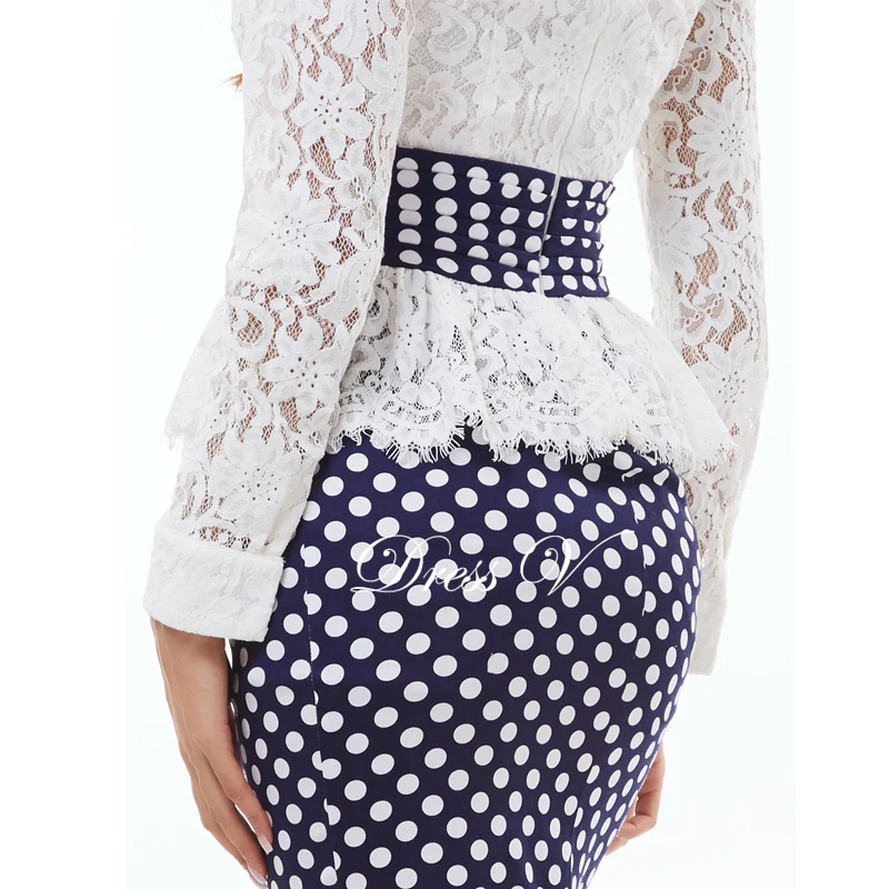 Платье-Русалочка в горошек белое вечернее платье с длинным рукавом и глубоким