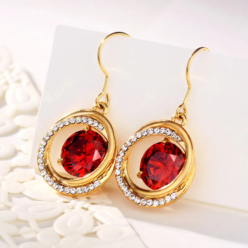 Neoglory ювелирный светильник желтое золото красный циркон висячие серьги для