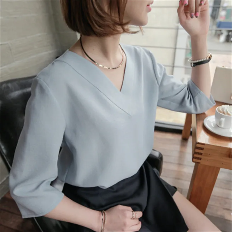 Женская шифоновая блузка с коротким рукавом элегантная свободная серая или