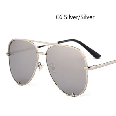 C6 Silver.Silver Солнцезащитные очки пилота HBK, большая оправа, Ретро стиль, для женщин и мужчин, фирменный дизайн, женские и мужские,, новые модные очки для улицы, уф400 - Lenses Color: C6 Silver.Silver