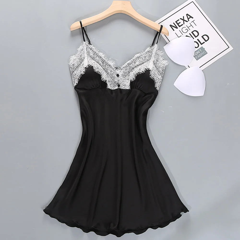 1pcs Dress Black Женское атласное шелковое Ночное платье, кимоно, халат, набор, Дамское Сексуальное белье, ночная рубашка, ночная рубашка, ночной халат de nuit femme - Цвет: 1pcs Dress Black