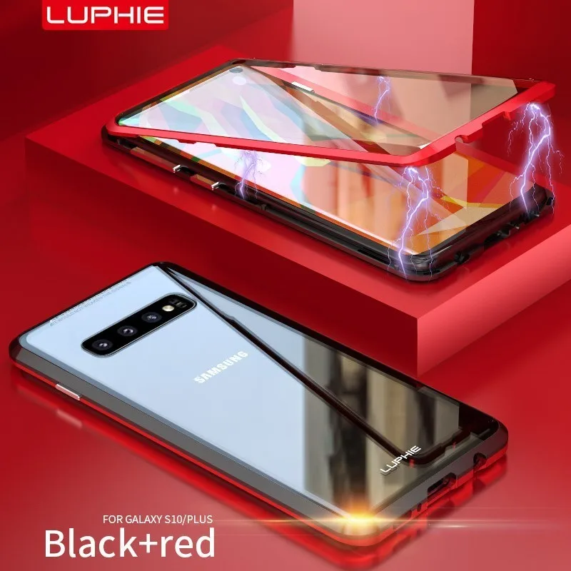 Luphie анти-пип магнитное закаленное стекло чехол для samsung Galaxy S10 Plus Coque металлический бампер стеклянная крышка для samsung s10+ Fundas