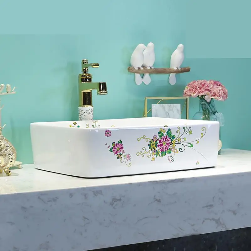 Rectangular Ceramic Household Basin Toilet European-style Jingdezhen Art ceramic Wash basin bathroom sink | Обустройство дома