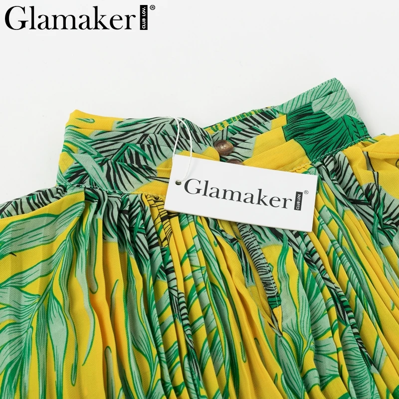 Glamaker Плиссированное Макси-платье с цветочным принтом, женское свободное Элегантное летнее платье с длинным рукавом, женское пляжное сексуальное платье в стиле бохо