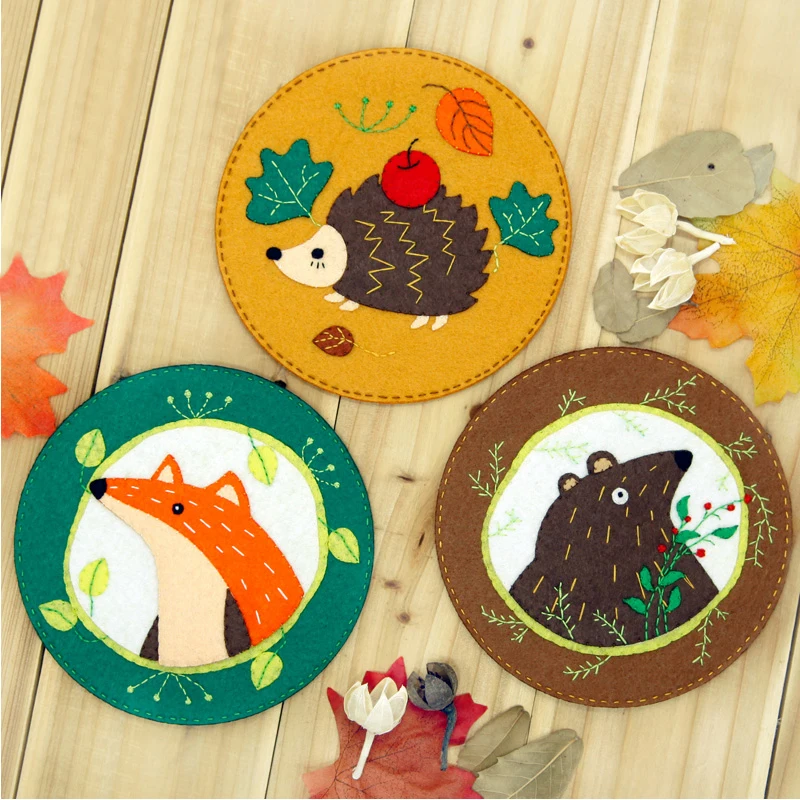 Комплект из 3 предметов милый Животные Войлок подставки под чашки 13x13 см на