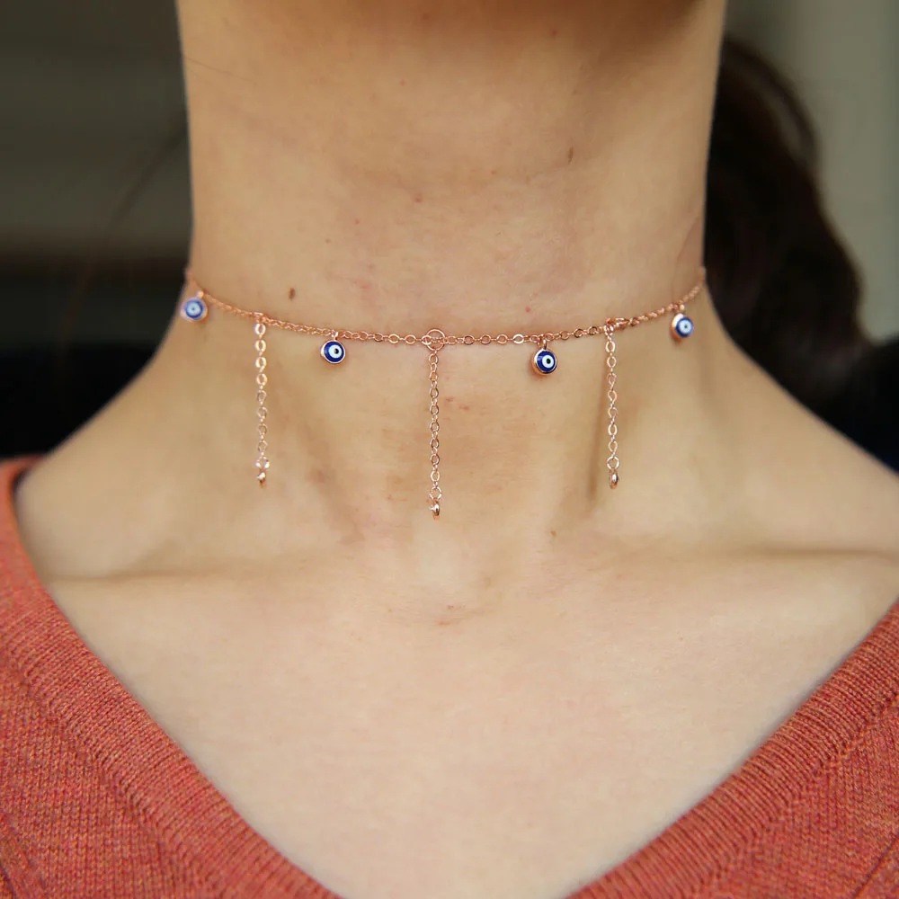 Модное колье с кисточкой cz drop chocker delicate women ladies Турецкий Дурной глаз розовое