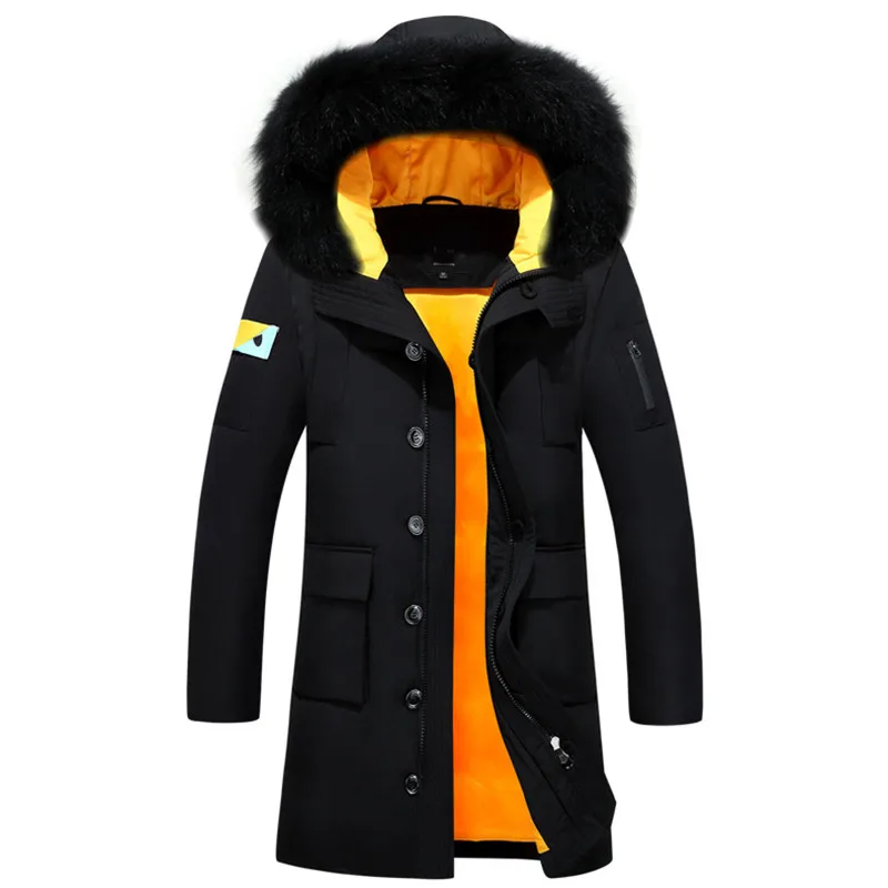 2018 мужская зимняя куртка средней длины с капюшоном настоящий большой воротник из