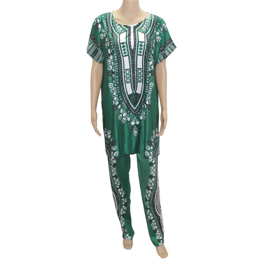 green Mr hunkle африканские традиционные Костюмы модные африканские Дашики набор плюс Размеры халат африканского унисекс dashiki с Брюки для девочек mh0052 - Цвет: green