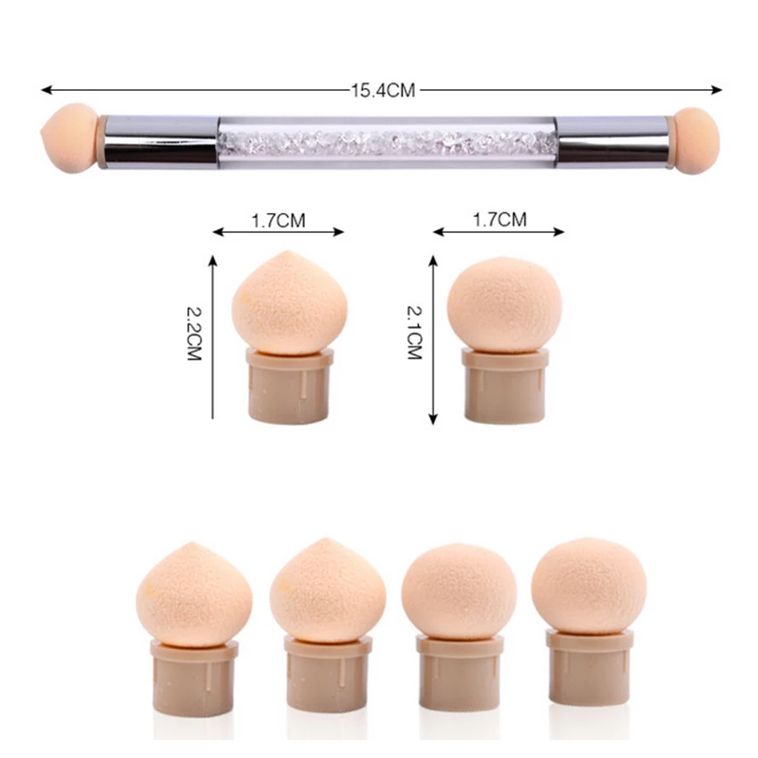 1 Pc Dual-ended Sponge Gradient Blooming Nail Pen Rhinestone Handle Drawing Dotting Uv Gel with 4pcs Heads Tools | Красота и здоровье