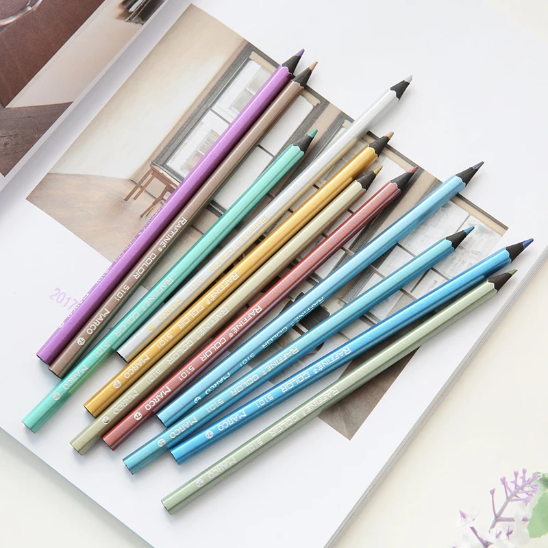 

Metallic color pencil set Marco raffine fine art Black wood pencil metal Crayon painting drawing Stationery School supplies 6495