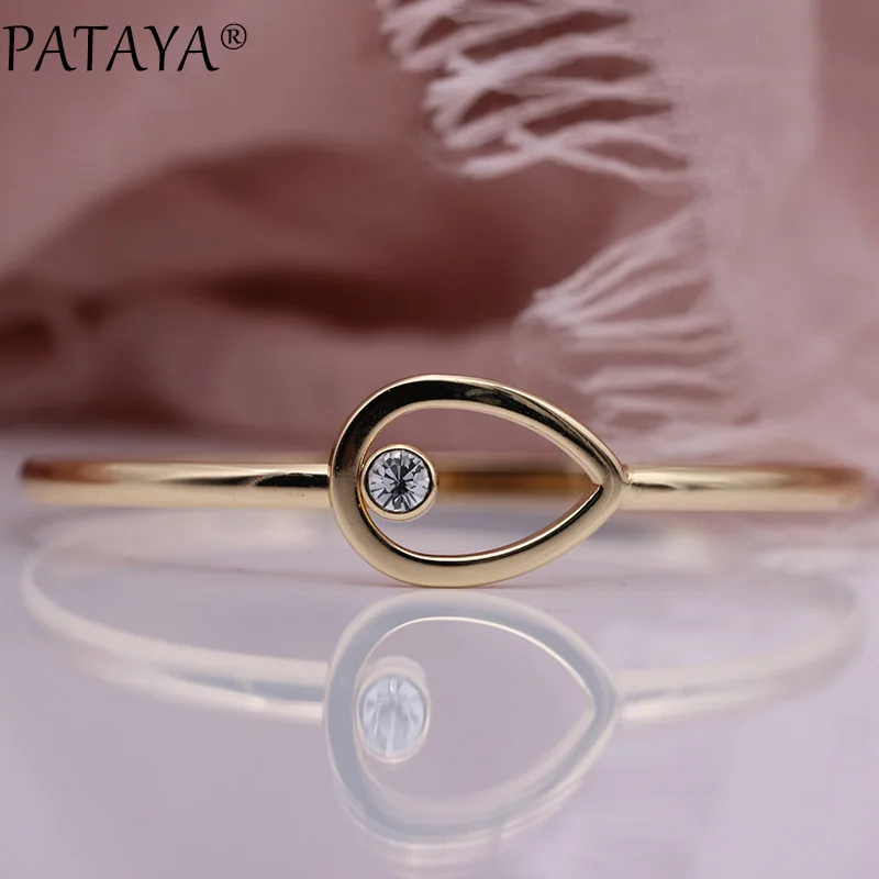 PATAYA, новинка, простой женский браслет, 585, розовое золото, Круглый, белый, натуральный циркон, хорошее, модное ювелирное изделие, милые, вечерние, двойной браслет