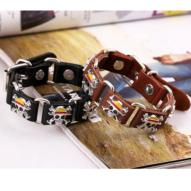 Кожаный браслет в стиле аниме панк пират скелетоны мужские украшения calaveras с