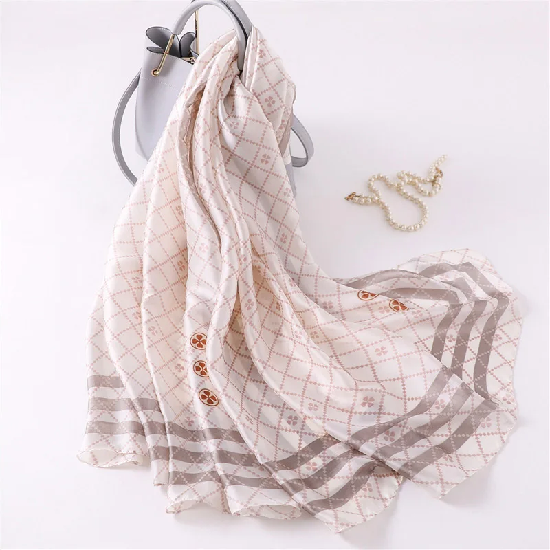 2019 модные Стиль Для женщин шелковый шарф ретро плед Пляж Ветрозащитная шаль